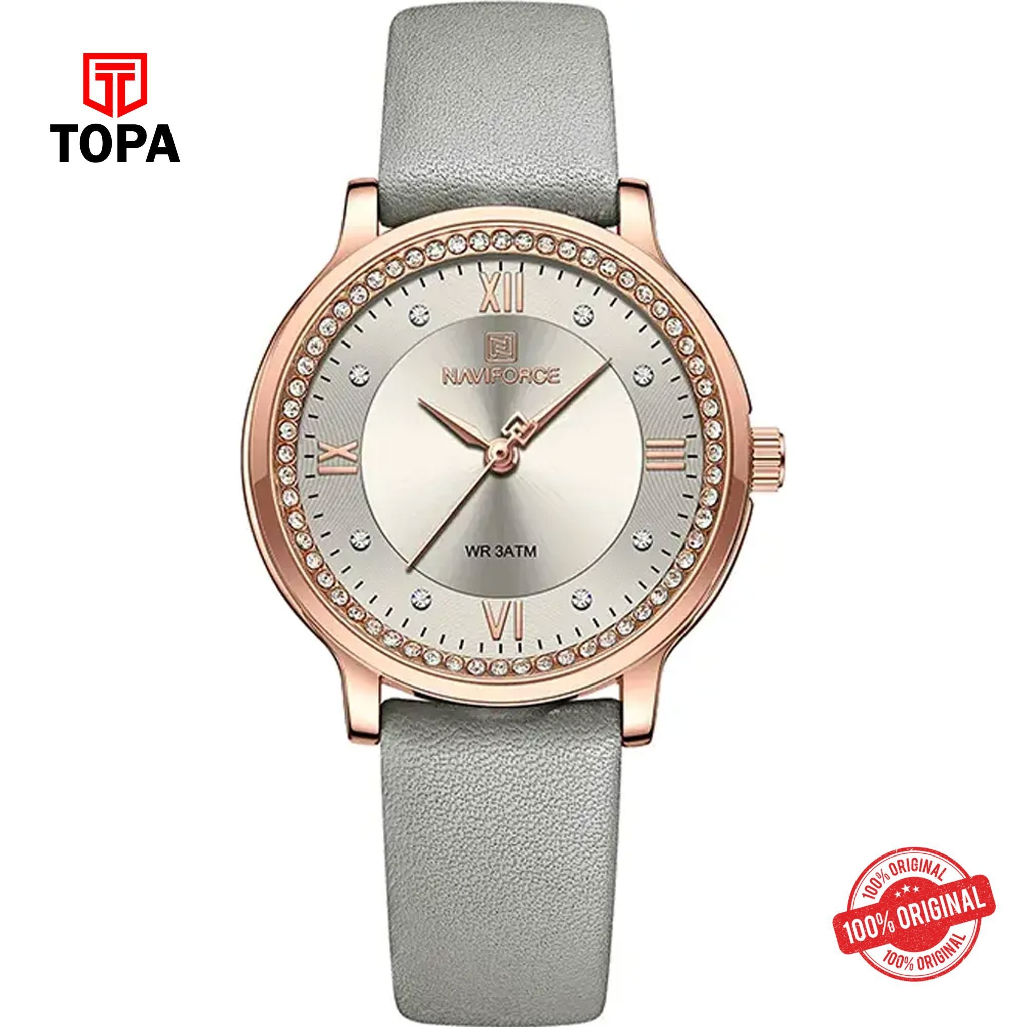 Topa NaviForce-NF5036L-RS-GRY-Leather-Band-Women-Watch - Product Image 1