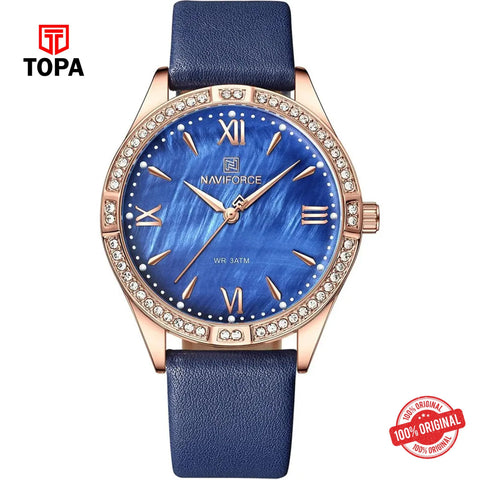Topa NaviForce-NF5038-RS-BLU-Leather-Band-Women-Watch - Product Image 1