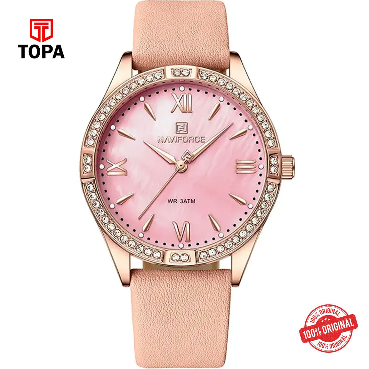 Topa NaviForce-NF5038-RS-PNK-Leather-Band-Women-Watch - Product Image 1