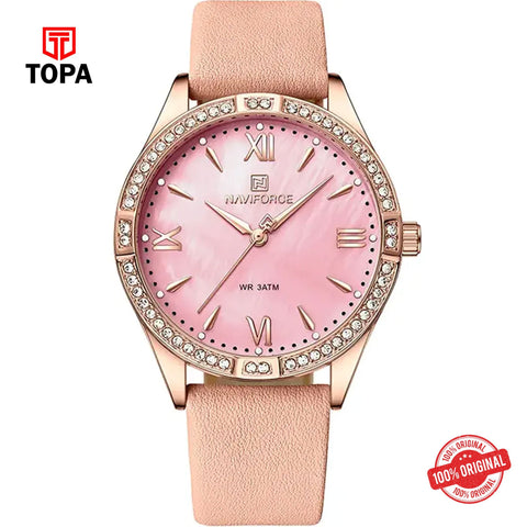 Topa NaviForce-NF5038-RS-PNK-Leather-Band-Women-Watch - Product Image 1