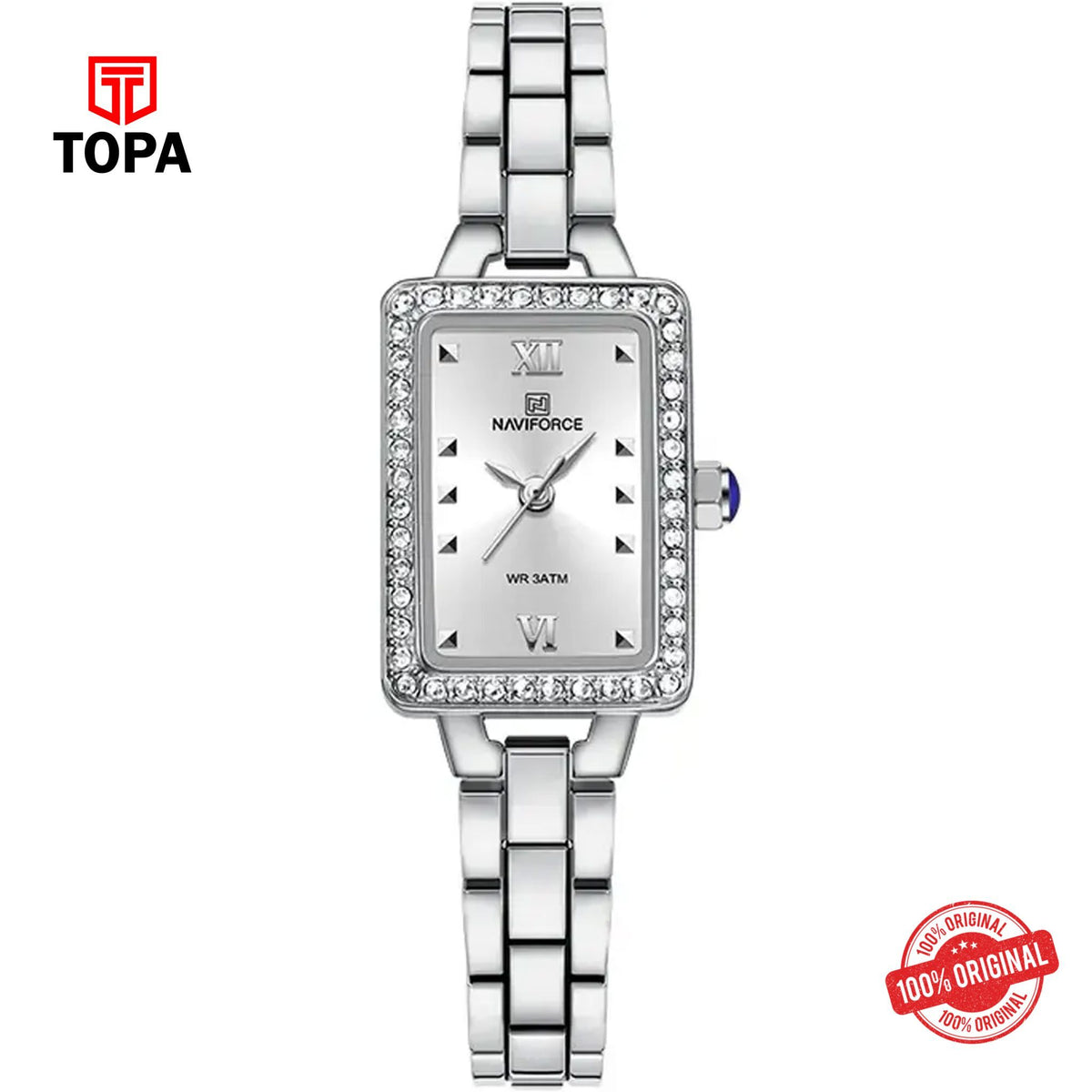 Topa NaviForce-NF5043-CH-WHT-Metal-Band-Women-Watch - Product Image 1