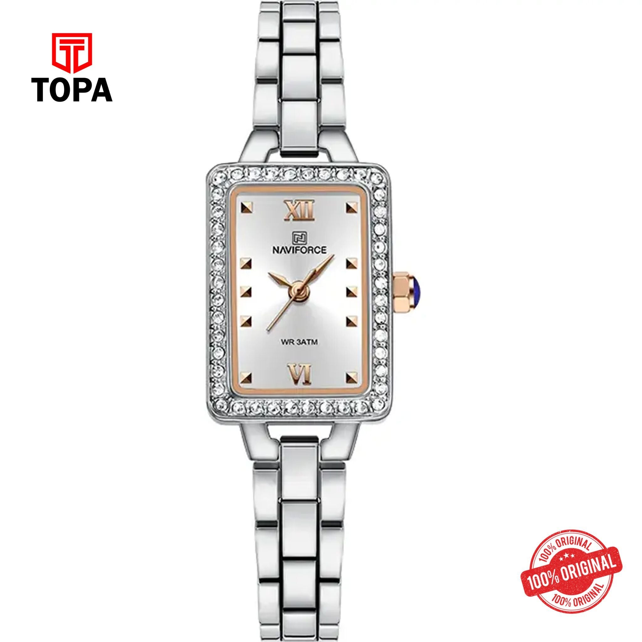Topa NaviForce-NF5043-CHWHT-RSINTX-Metal-Band-Women-Watch - Product Image 1