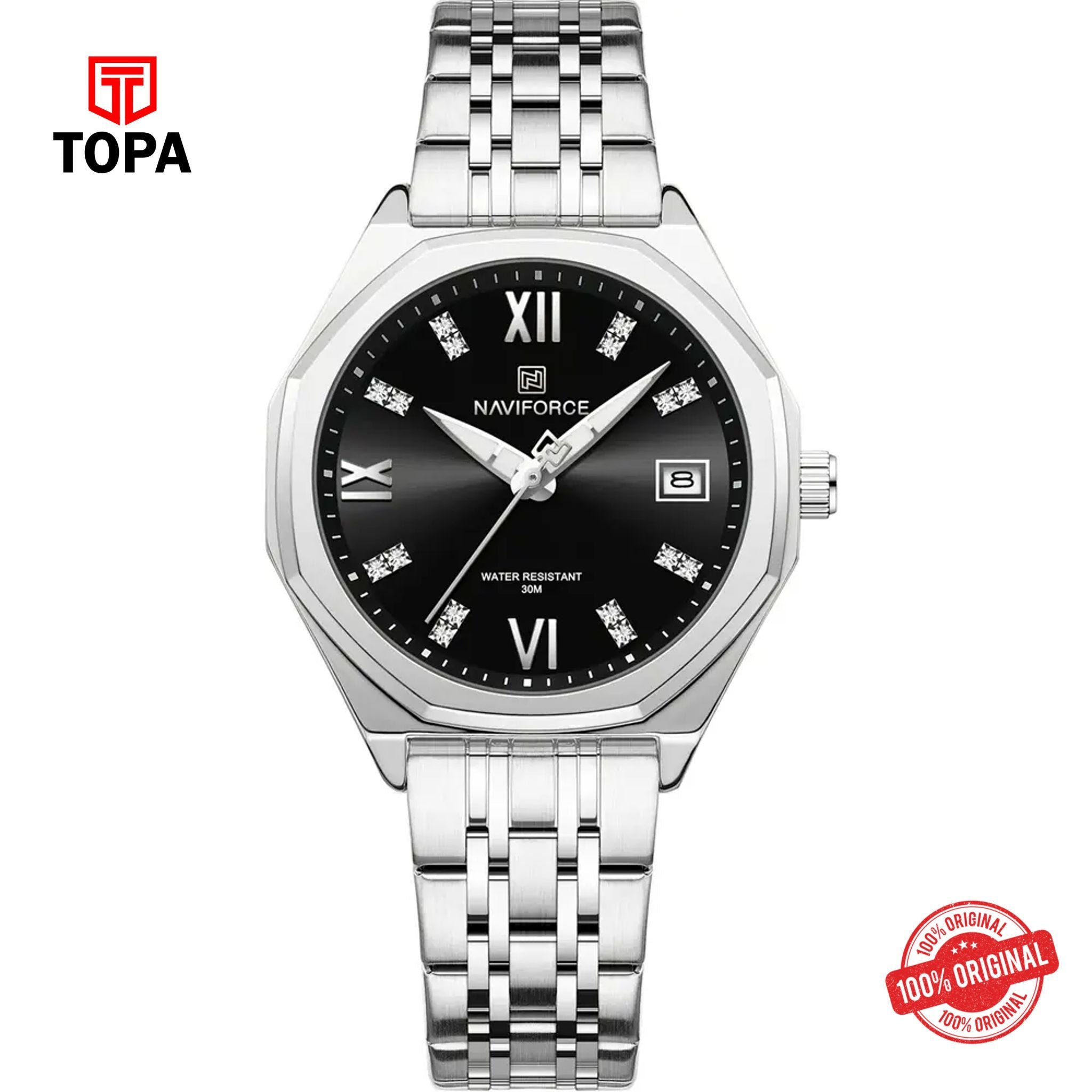 Topa NaviForce-NF5052L-CH-BLK-Metal-Band-Women-Watch - Product Image 1