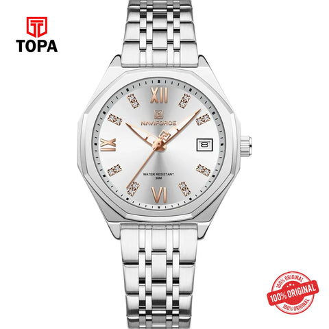Topa NaviForce-NF5052L-CH-WHT-Metal-Band-Women-Watch - Product Image 1