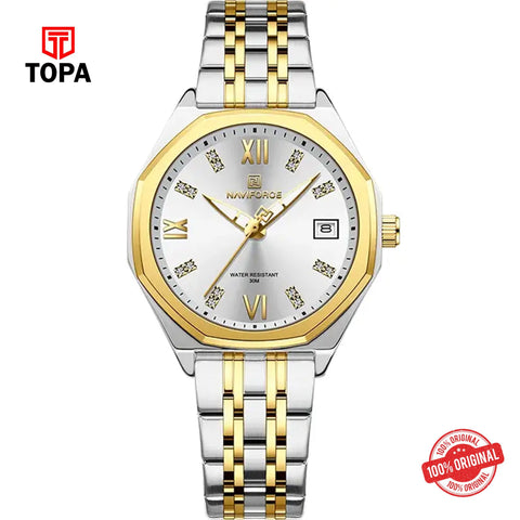 Topa NaviForce-NF5052L-TTGLD-WHT-Metal-Band-Women-Watch - Product Image 1
