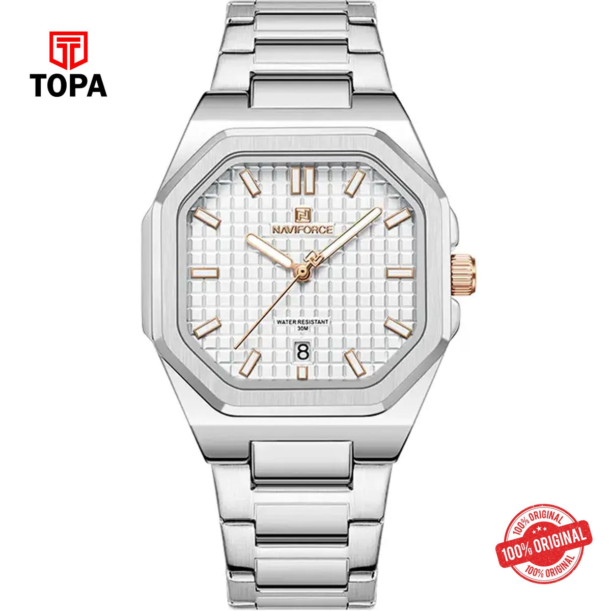 Topa NaviForce-NF5053G-CH-WHT-Metal-Band-Men-Watch - Product Image 1