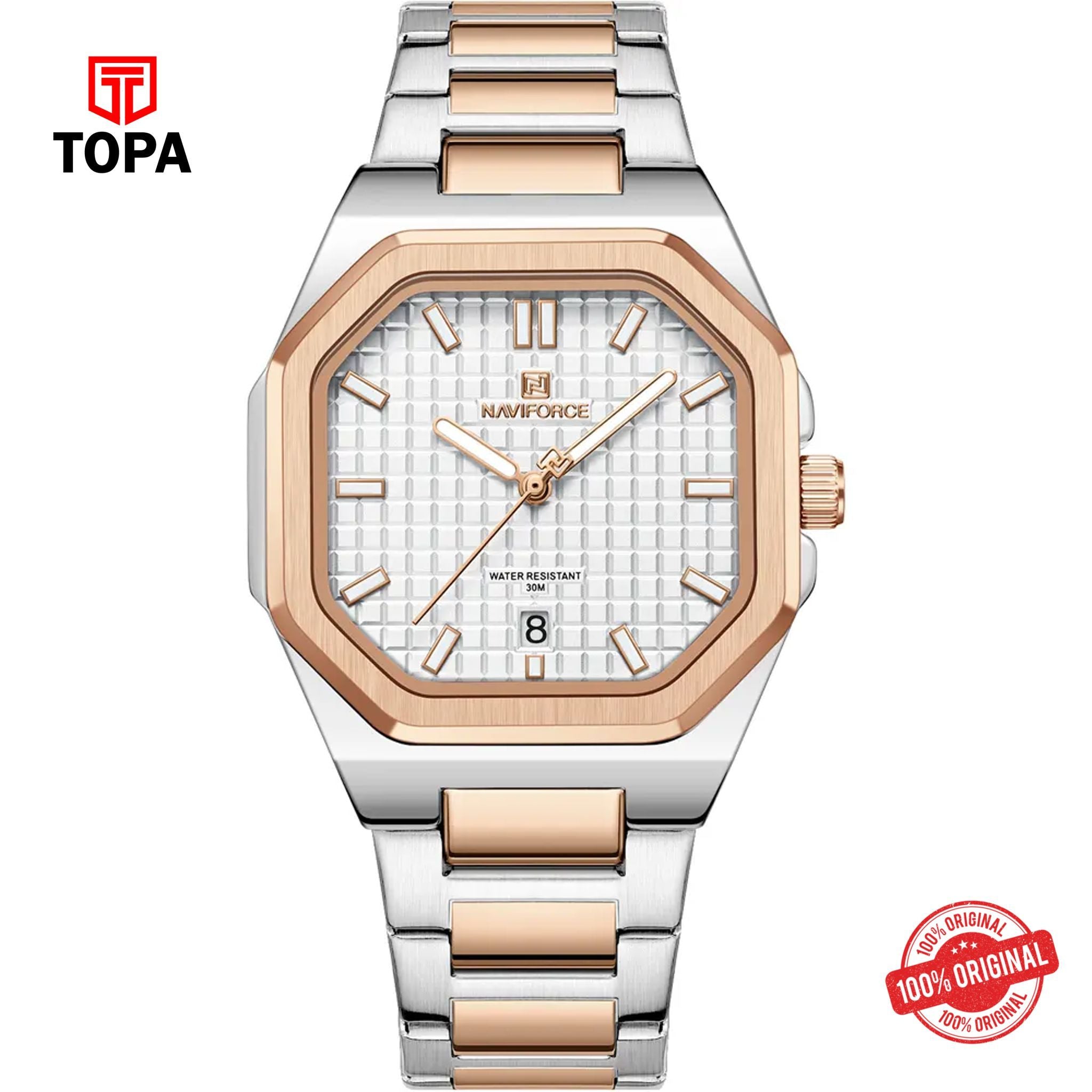 Topa NaviForce-NF5053G-TTRG-WHT-Metal-Band-Men-Watch - Product Image 1