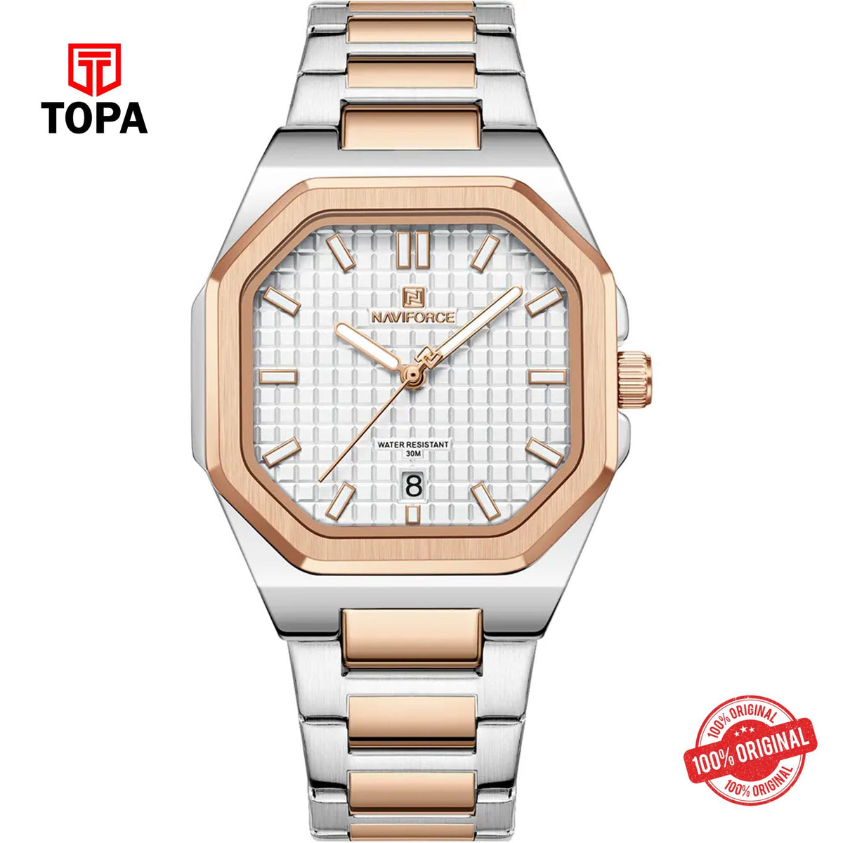 Topa NaviForce-NF5053G-TTRG-WHT-Metal-Band-Men-Watch - Product Image 1