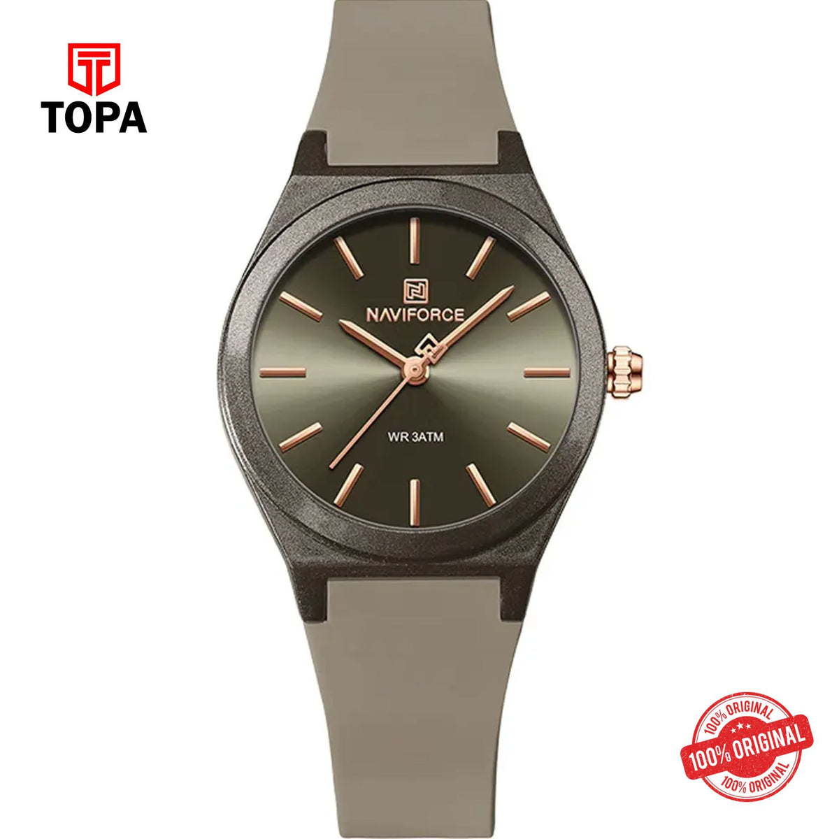 Topa NaviForce-NF5056G-LGT-BRN-Rubber-Band-Men-Watch - Product Image 1