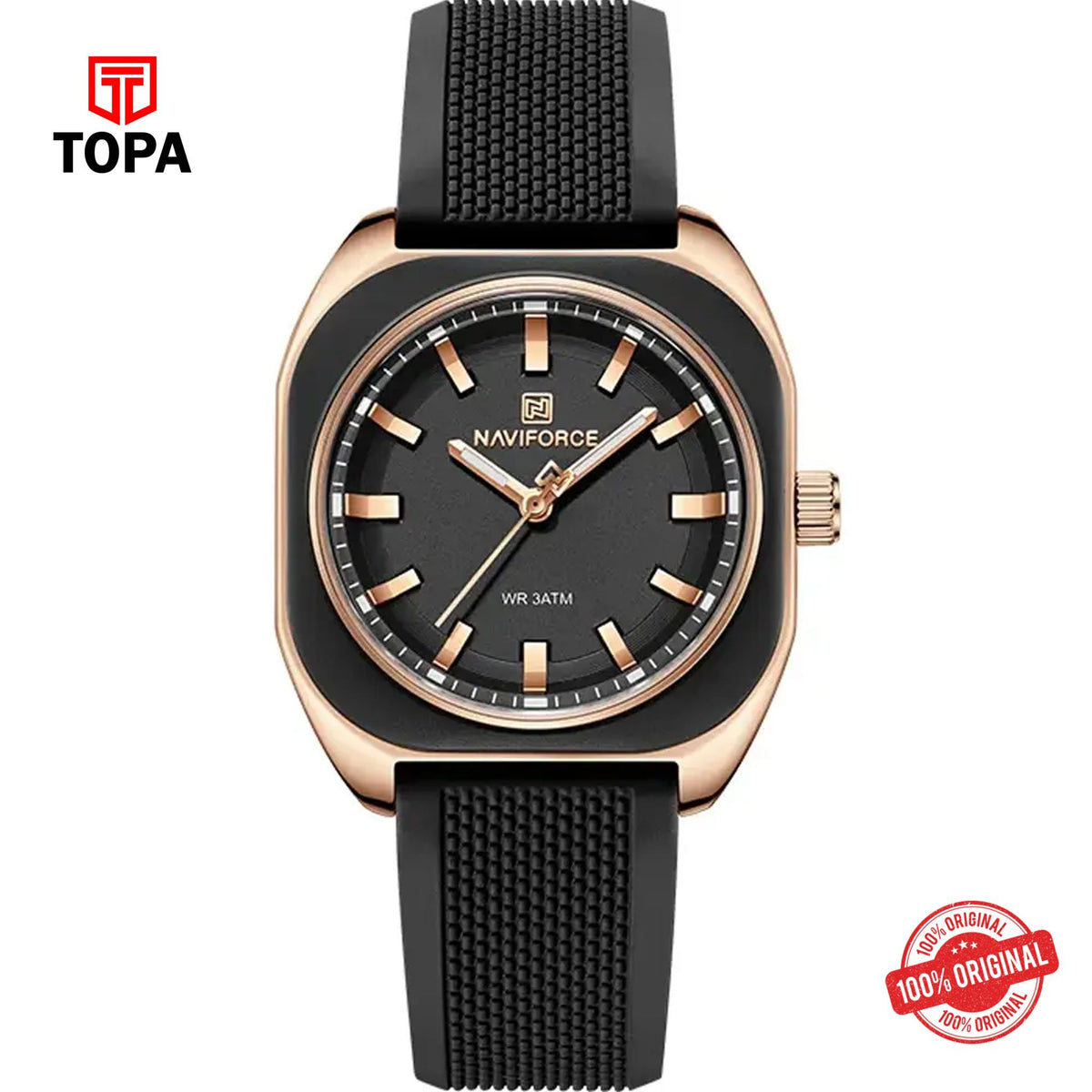 Topa NaviForce-NF5061G-RGBLK-BLK-Rubber-Band-Men-Watch - Product Image 1