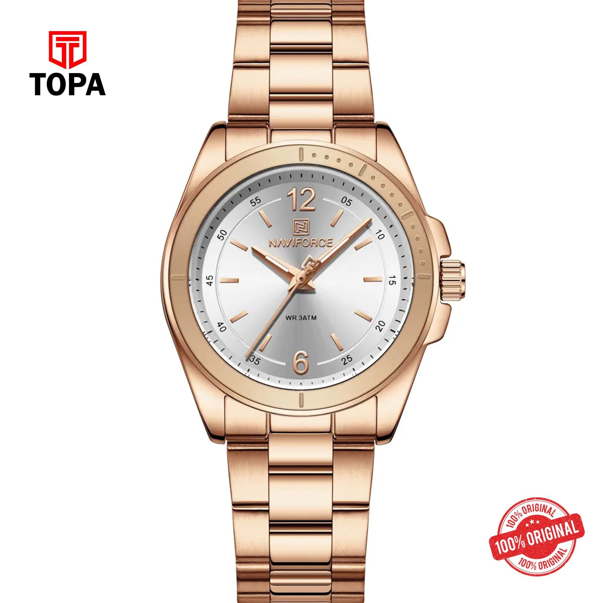 Topa NaviForce-NF5062L-RG-WHT-Metal-Band-Women-Watch - Product Image 1