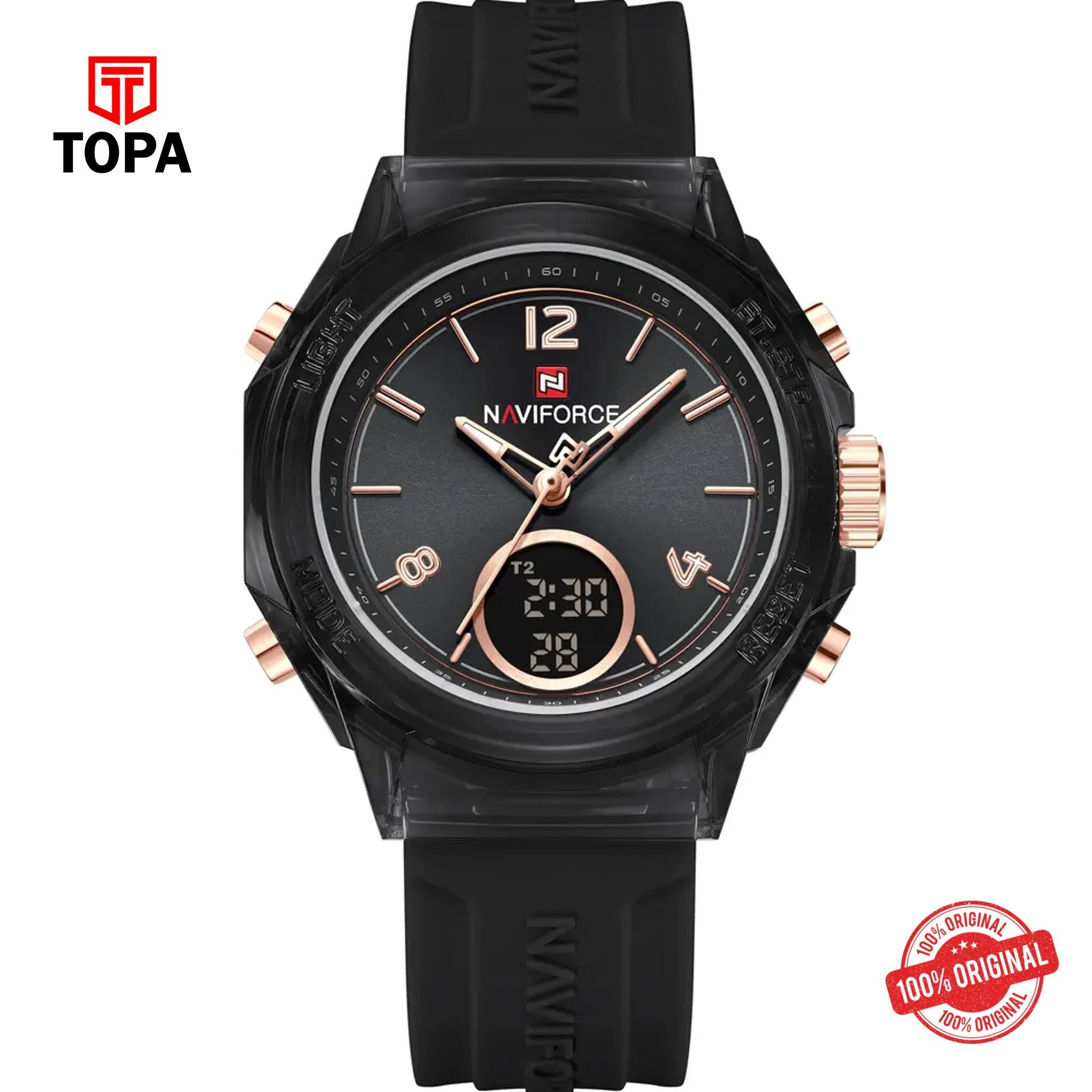 Topa NaviForce-NF7109G-BLK-DTIME-Rubber-Band-Men-Watch - Product Image 1
