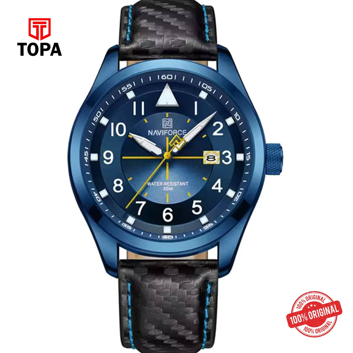 Topa NaviForce-NF8022-BLU-BLK-Leather-Band-Men-Watch - Product Image 1