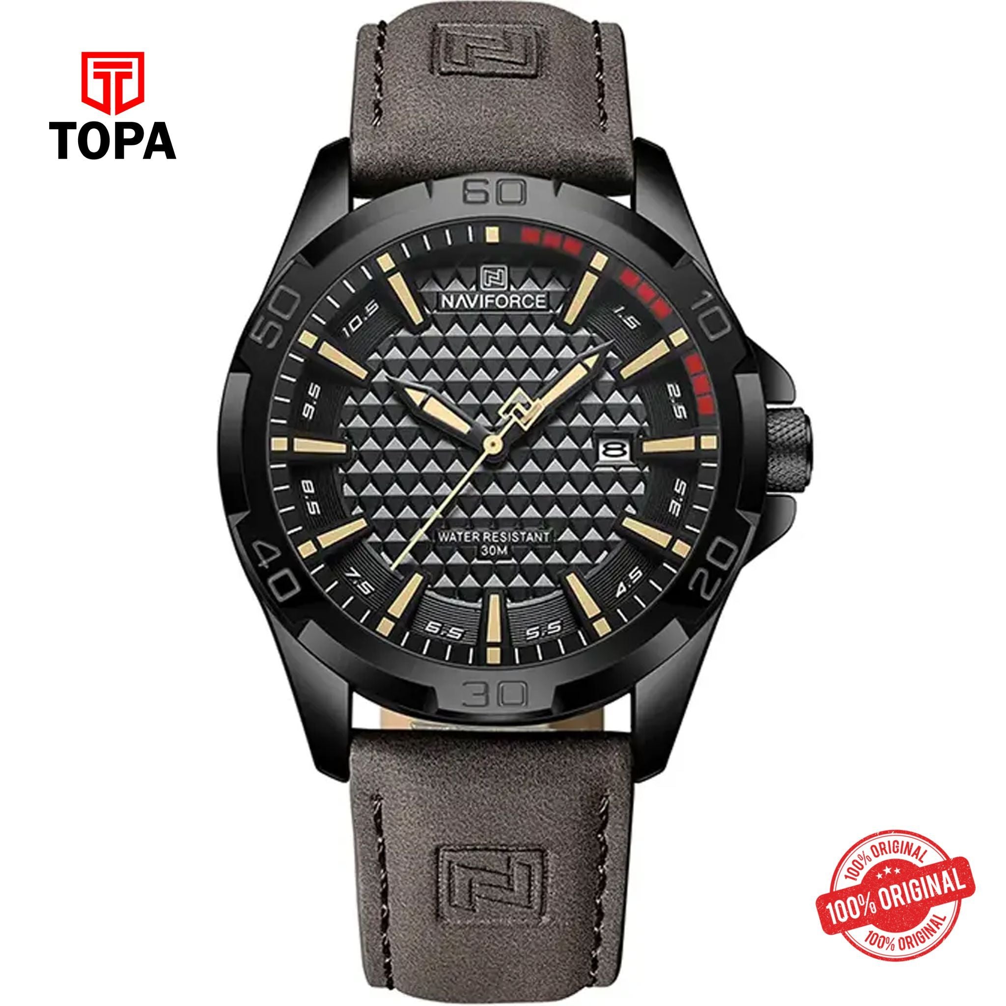 Topa NaviForce-NF8023-BLKBRN-BLK-Leather-Band-Men-Watch - Product Image 1