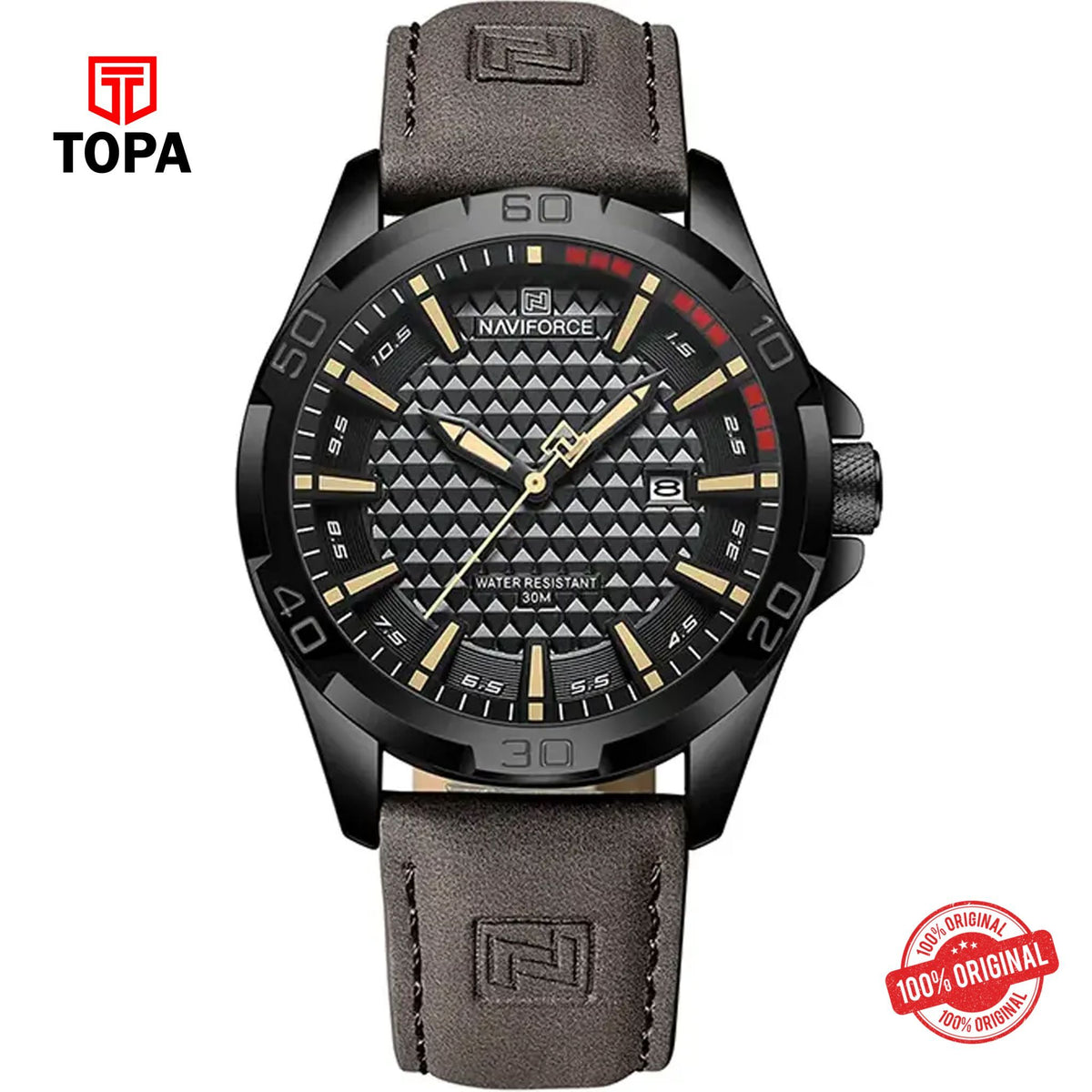 Topa NaviForce-NF8023-BLKBRN-BLK-Leather-Band-Men-Watch - Product Image 1