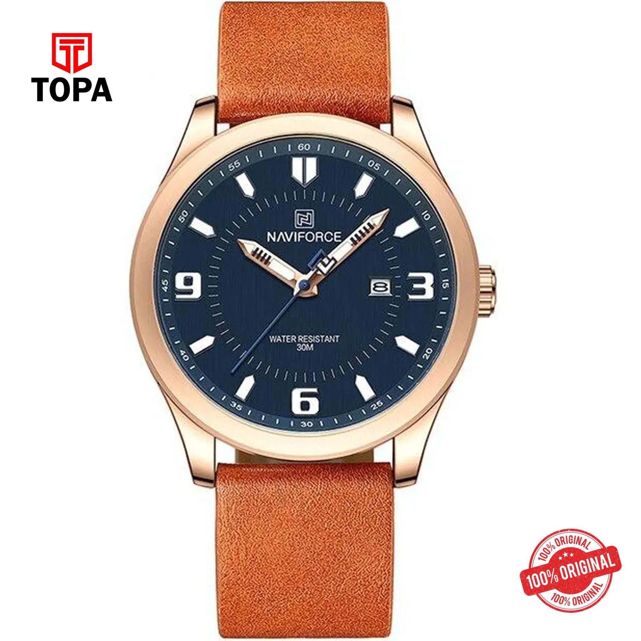 Topa NaviForce-NF8024-RSBRN-BLU-Leather-Band-Men-Watch - Product Image 1