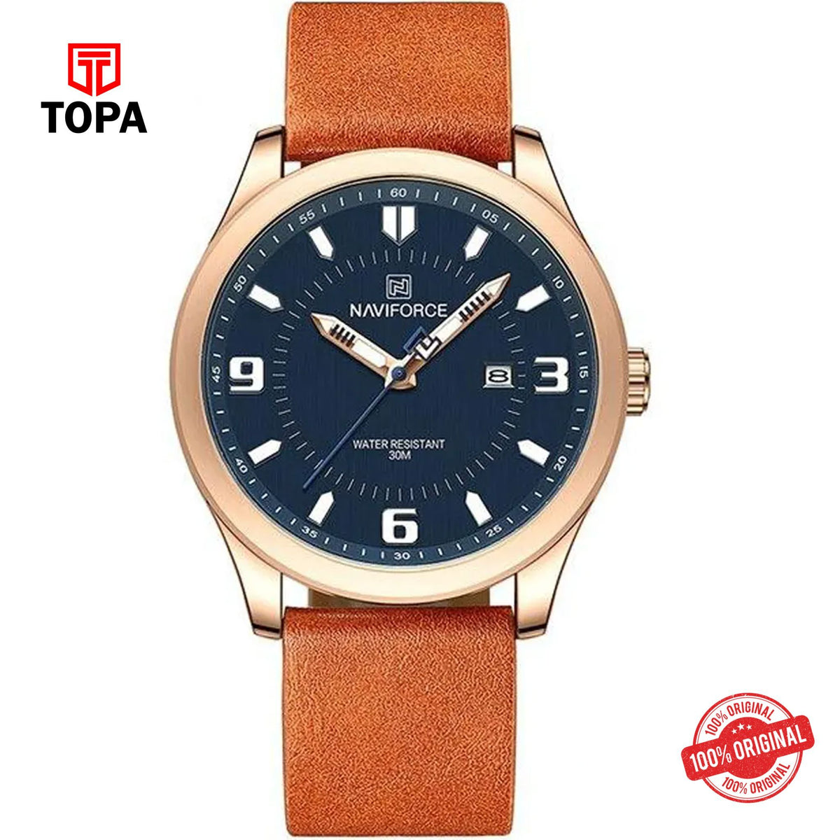 Topa NaviForce-NF8024-RSBRN-BLU-Leather-Band-Men-Watch - Product Image 1