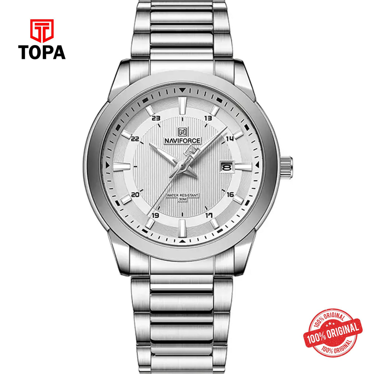 Topa NaviForce-NF8029G-CH-WHT-Metal-Band-Men-Watch - Product Image 1