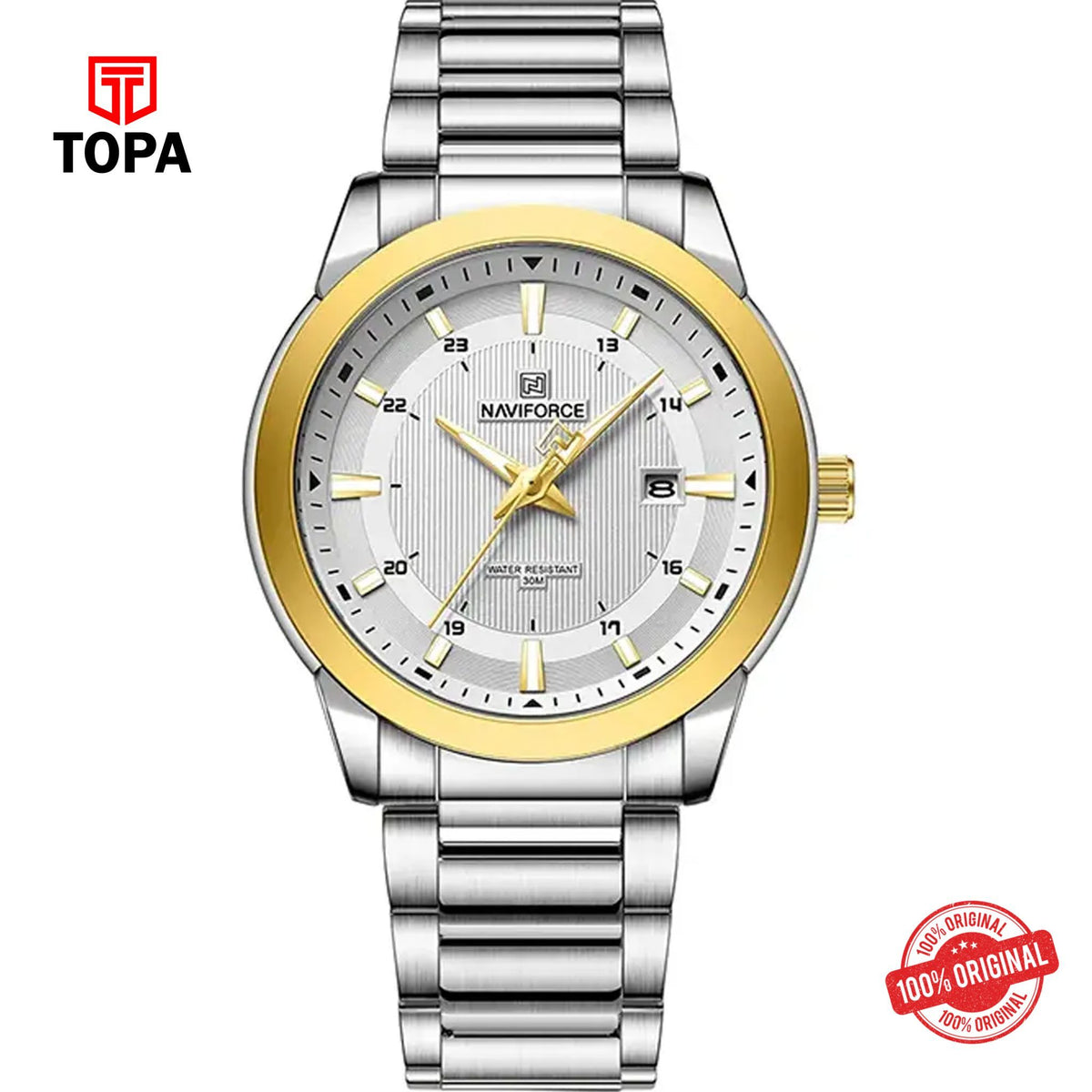 Topa NaviForce-NF8029G-TTGLD-WHT-Metal-Band-Men-Watch - Product Image 1