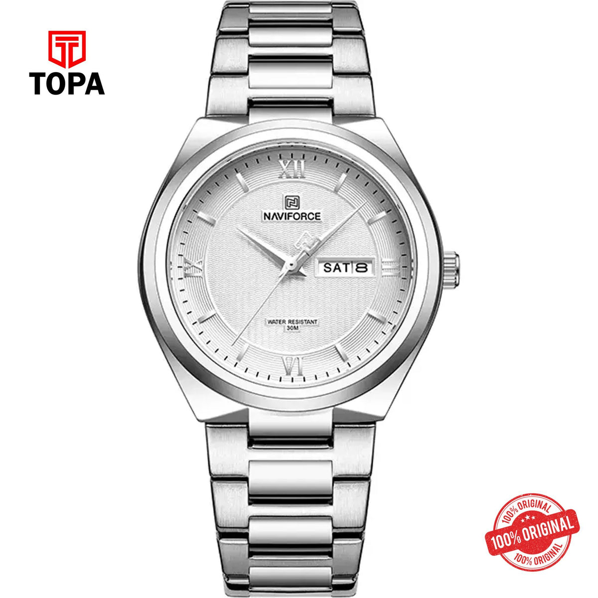 Topa NaviForce-NF8030G-CH-WHT-Metal-Band-Men-Watch - Product Image 1