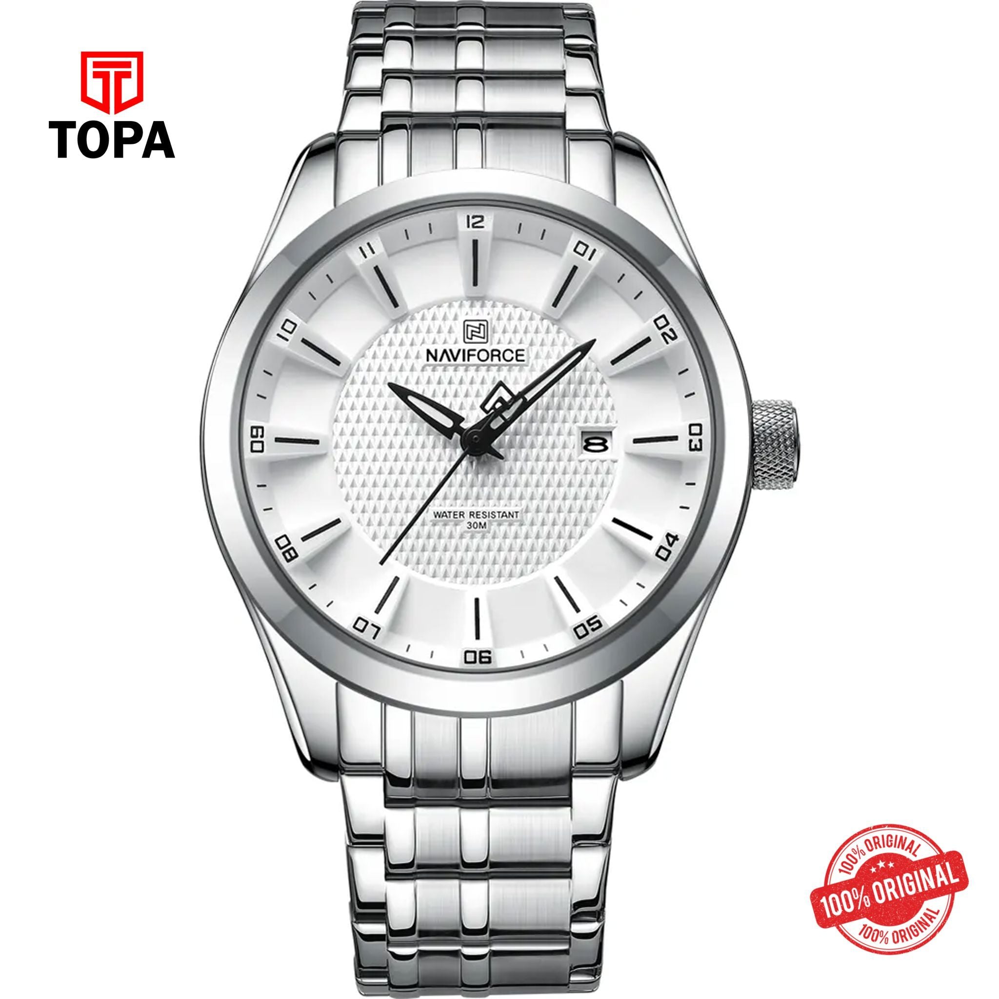 Topa NaviForce-NF8032G-CH-WHT-Metal-Band-Men-Watch - Product Image 1