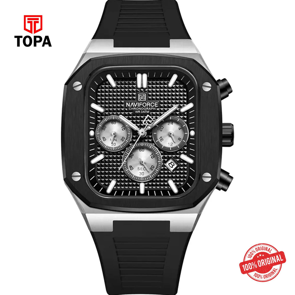 Topa NaviForce-NF8037G-CHBLK-BLK-Rubber-Band-Men-Watch - Product Image 1