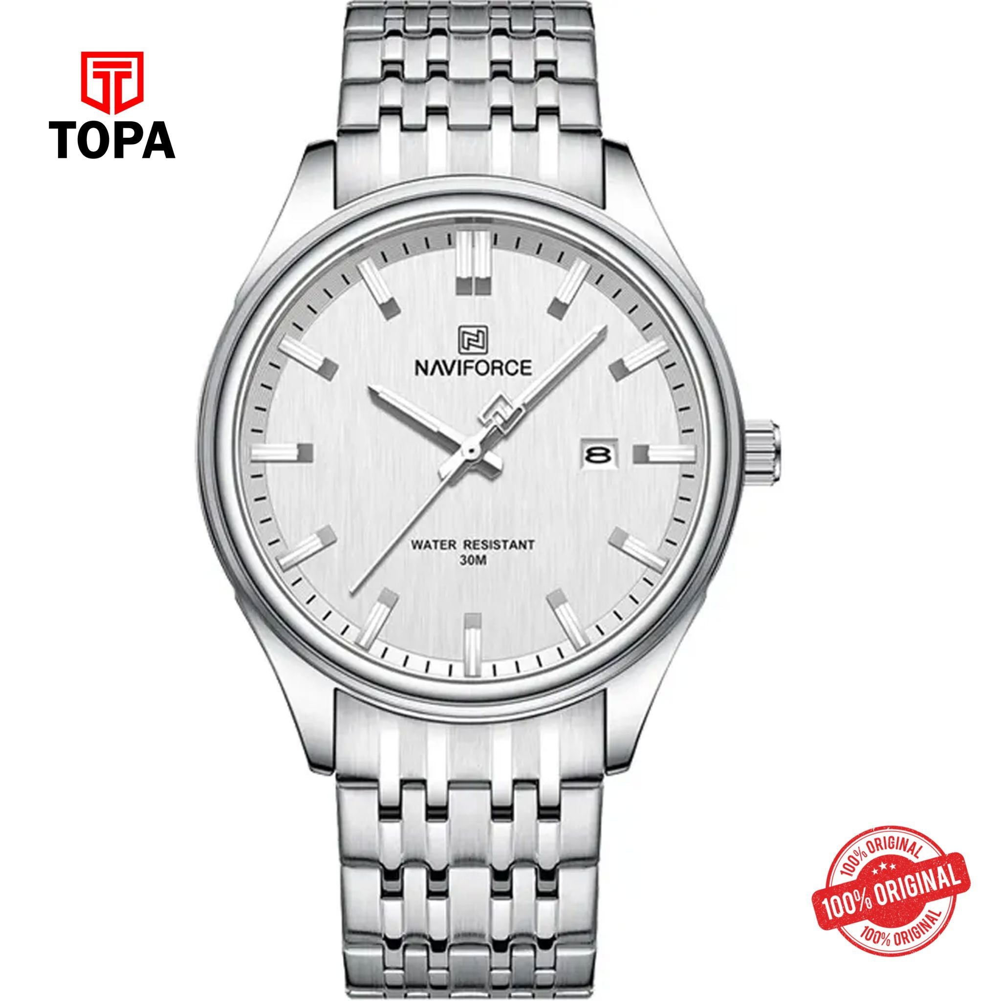 Topa NaviForce-NF8039-CH-WHT-Metal-Band-Men-Watch - Product Image 1