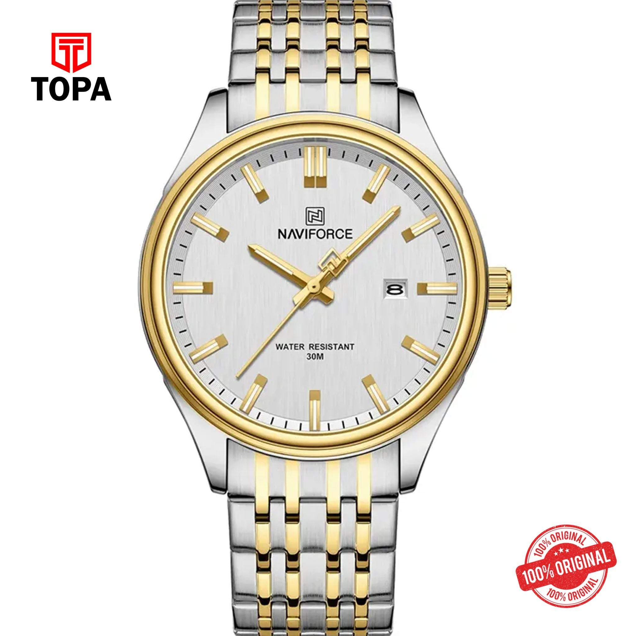 Topa NaviForce-NF8039-TTGLD-WHT-Metal-Band-Men-Watch - Product Image 1