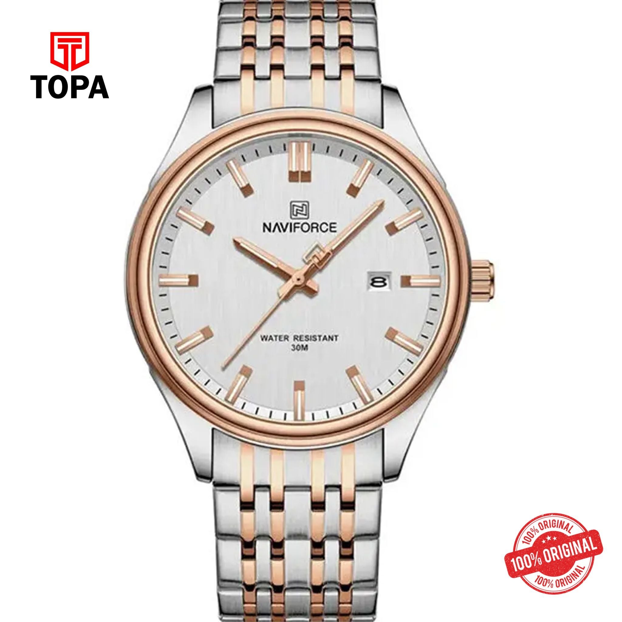 Topa NaviForce-NF8039G-TTRG-WHT-Metal-Band-Men-Watch - Product Image 1