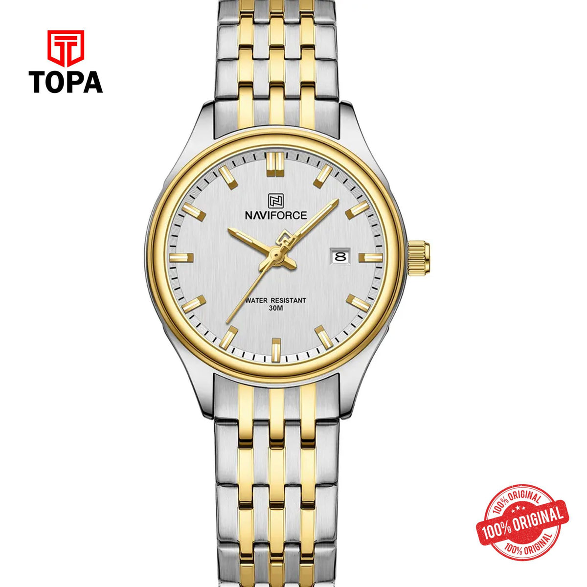 Topa NaviForce-NF8039L-TTGLD-WHT-Metal-Band-Women-Watch - Product Image 1