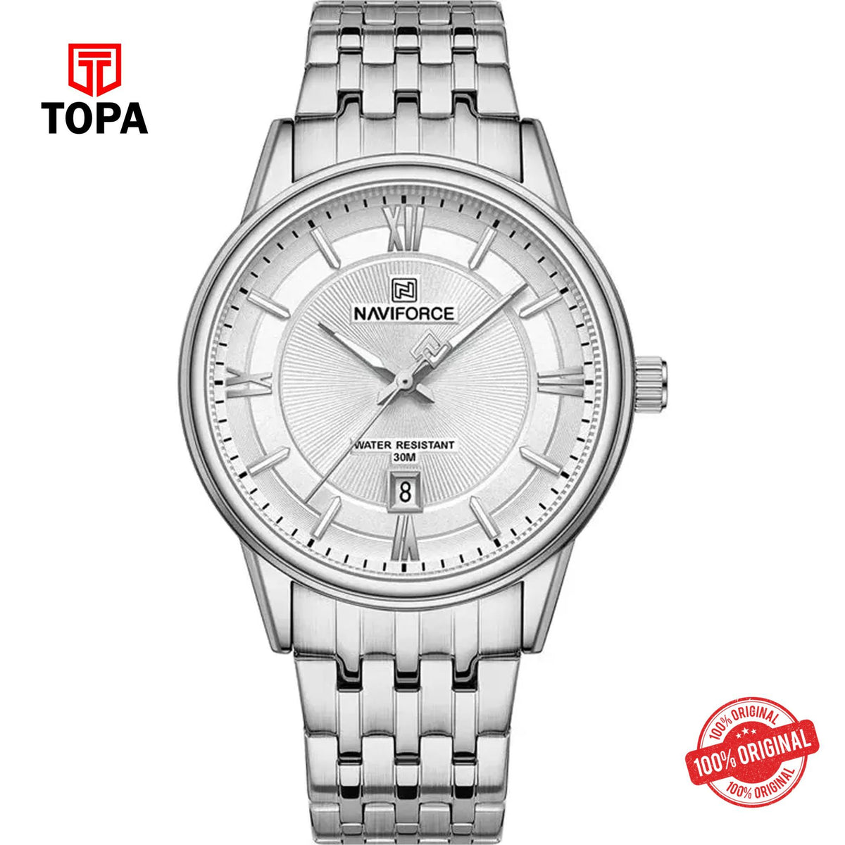 Topa NaviForce-NF8040G-CH-WHT-Metal-Band-Men-Watch - Product Image 1