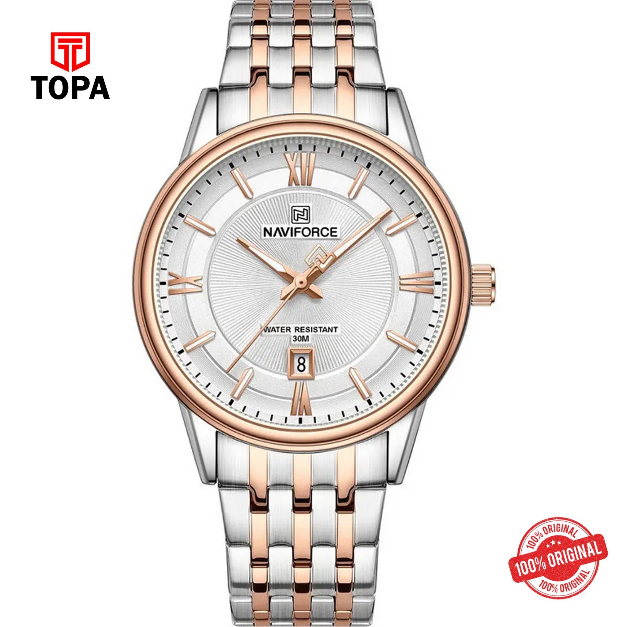 Topa NaviForce-NF8040G-TTRG-WHT-Metal-Band-Men-Watch - Product Image 1