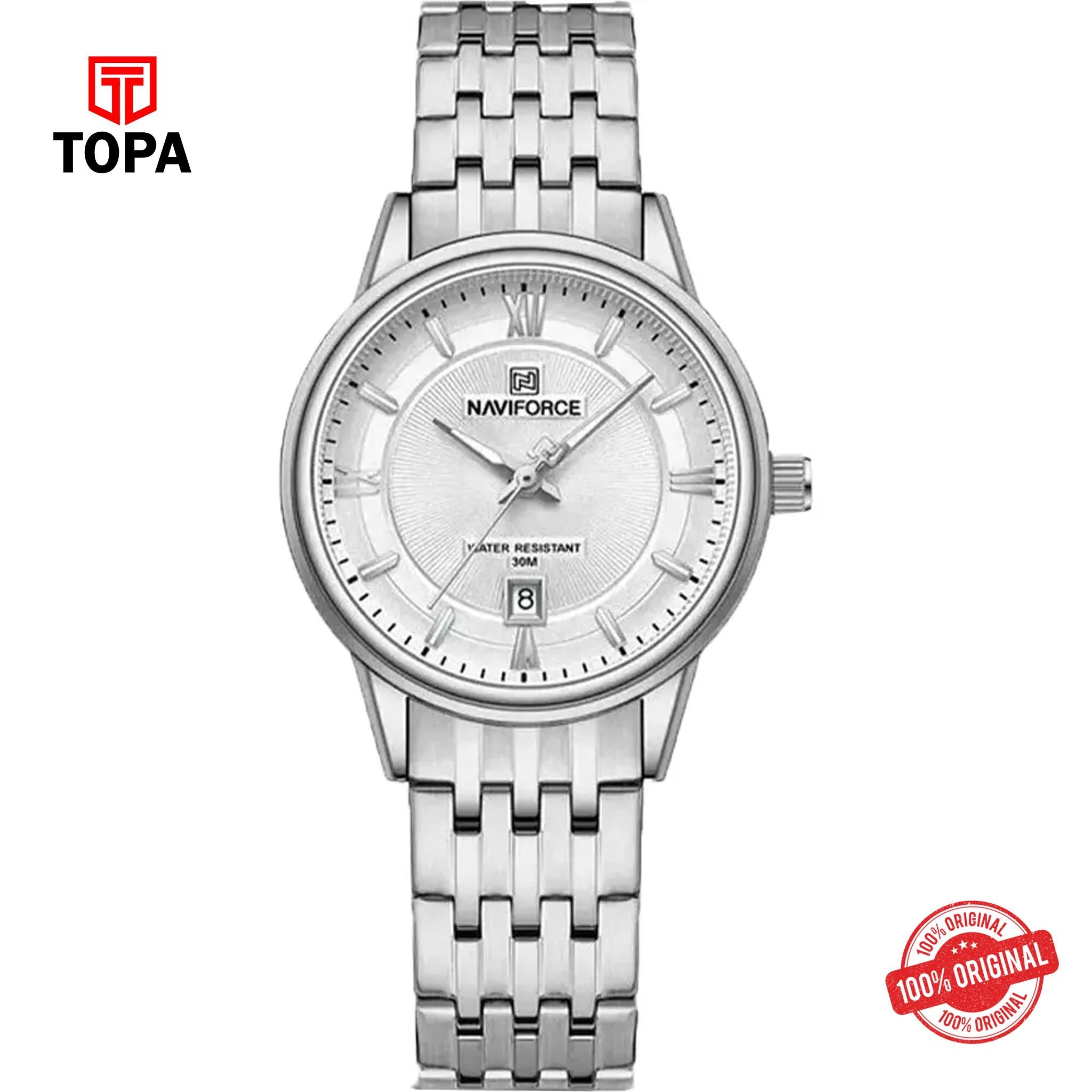 Topa NaviForce-NF8040L-CH-WHT-Metal-Band-Women-Watch - Product Image 1