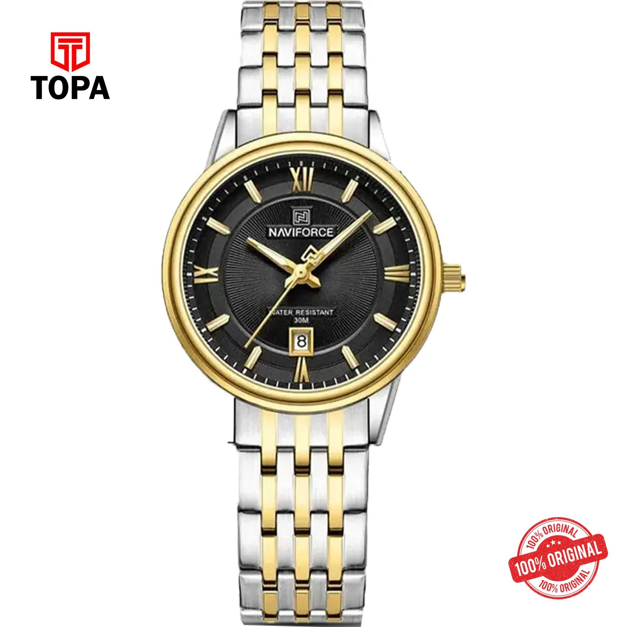 Topa NaviForce-NF8040L-TTGLD-BLK-Metal-Band-Women-Watch - Product Image 1