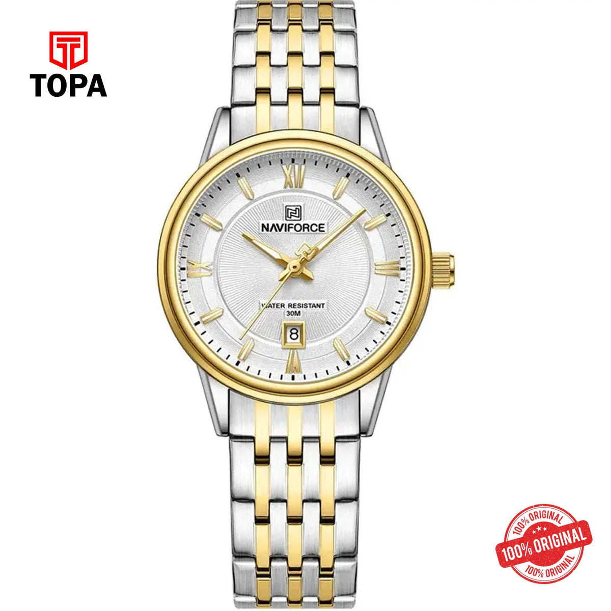 Topa NaviForce-NF8040L-TTGLD-WHT-Metal-Band-Women-Watch - Product Image 1