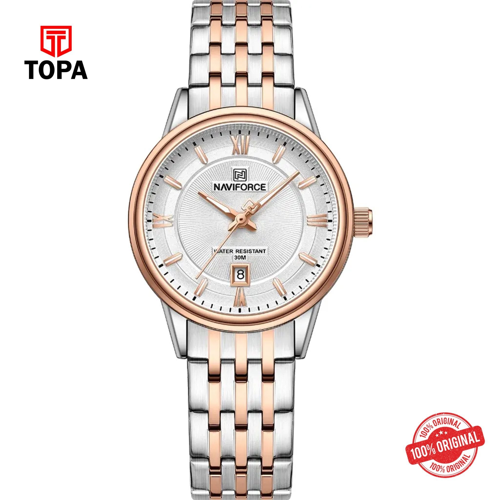 Topa NaviForce-NF8040L-TTRG-WHT-Metal-Band-Women-Watch - Product Image 1