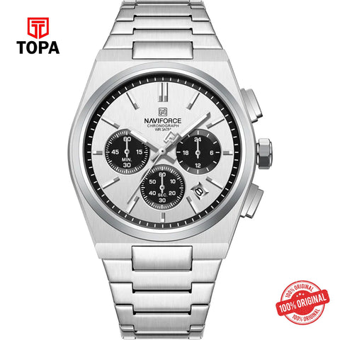 Topa NaviForce-NF8048G-CH-WHT-BLKINTX-Metal-Band-Men-Watch - Product Image 1