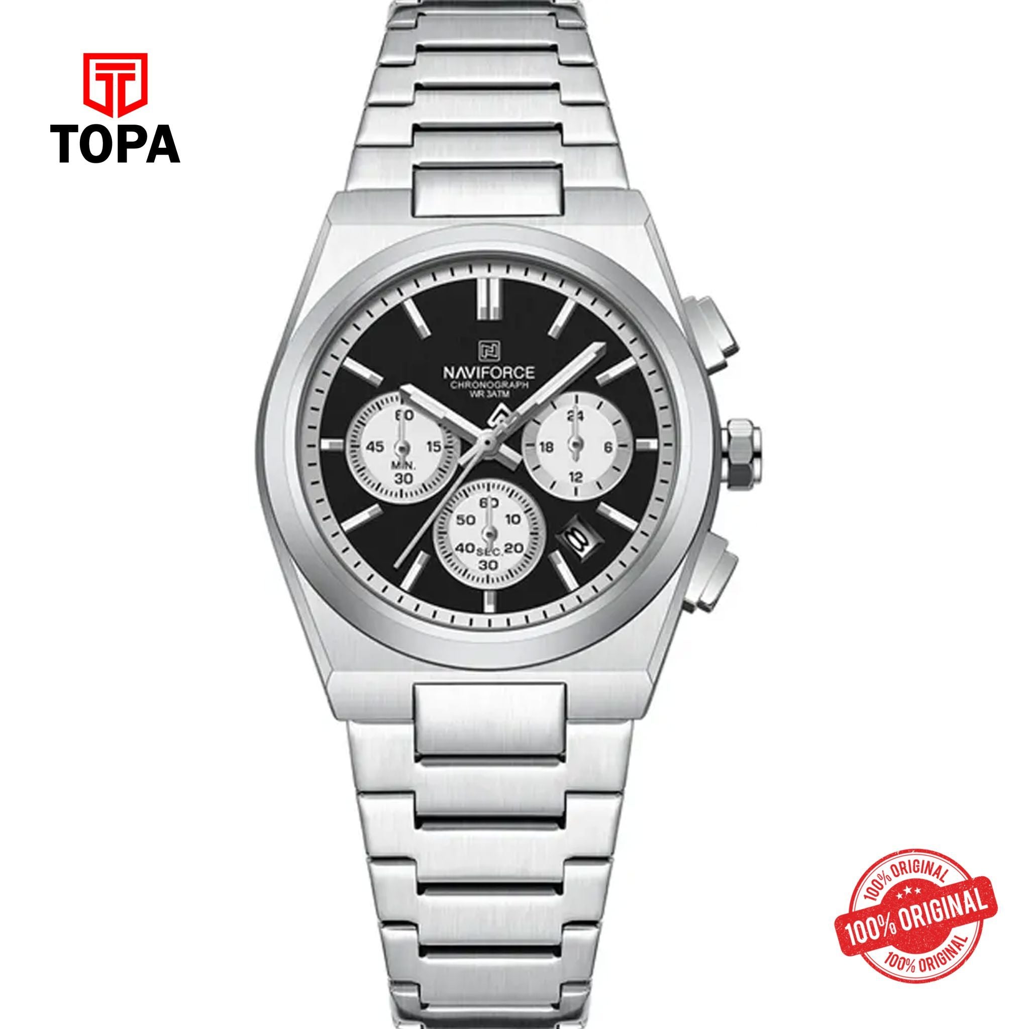 Topa NaviForce-NF8048L-CH-BLK-WHTINTX-Metal-Band-Women-Watch - Product Image 1