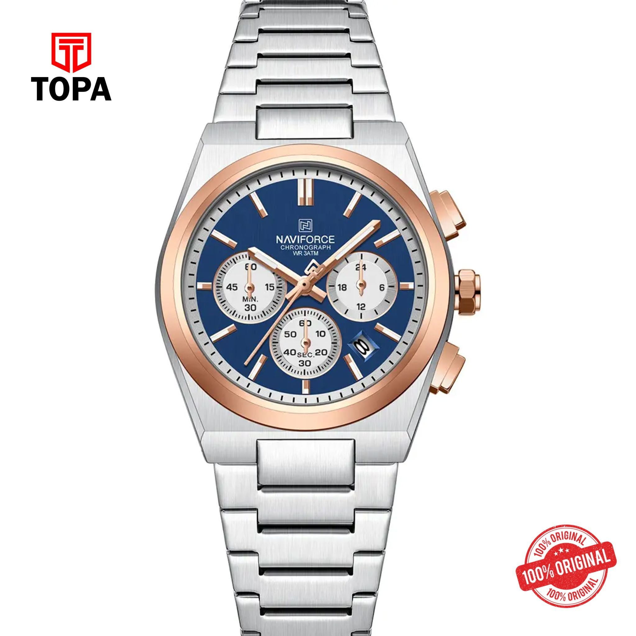 Topa NaviForce-NF8048L-CH-BLU-RSBZL-Metal-Band-Women-Watch - Product Image 1