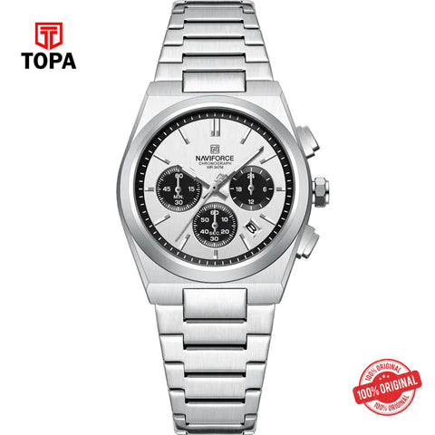 Topa NaviForce-NF8048L-CH-WHT-BLKINTX-Metal-Band-Women-Watch - Product Image 1