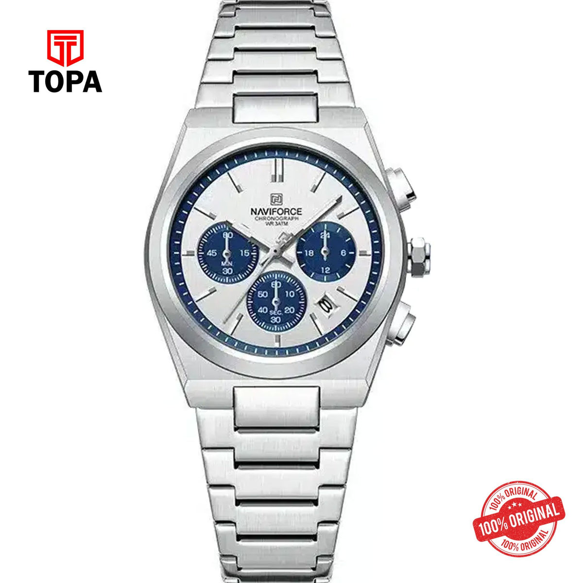 Topa NaviForce-NF8048L-CH-WHT-BLUINTX-Metal-Band-Women-Watch - Product Image 1