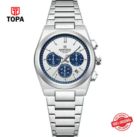 Topa NaviForce-NF8048L-CH-WHT-BLUINTX-Metal-Band-Women-Watch - Product Image 1