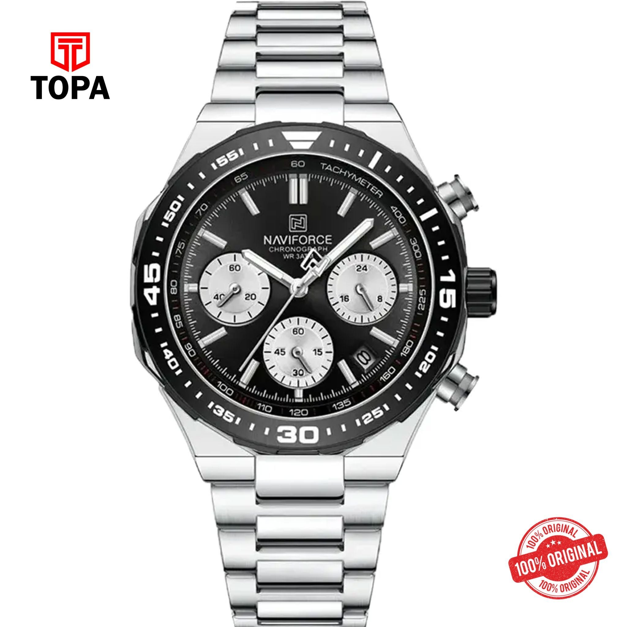 Topa NaviForce-NF8049G-CH-BLK-Metal-Band-Men-Watch - Product Image 1