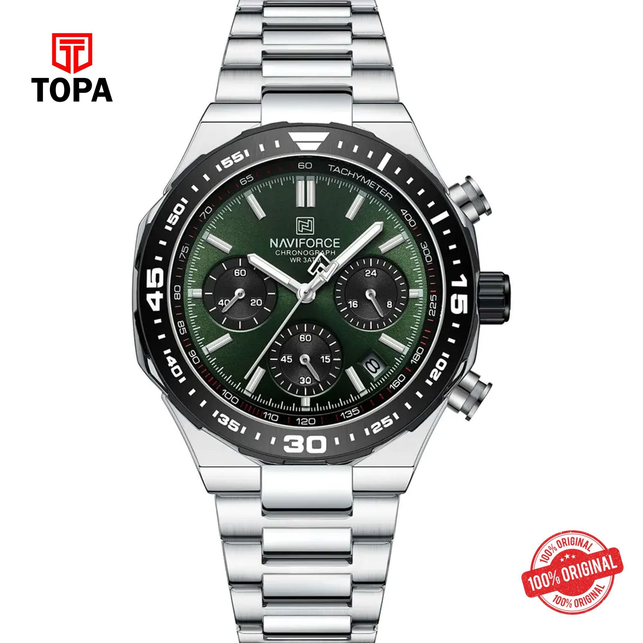 Topa NaviForce-NF8049G-CH-GRN-Metal-Band-Men-Watch - Product Image 1