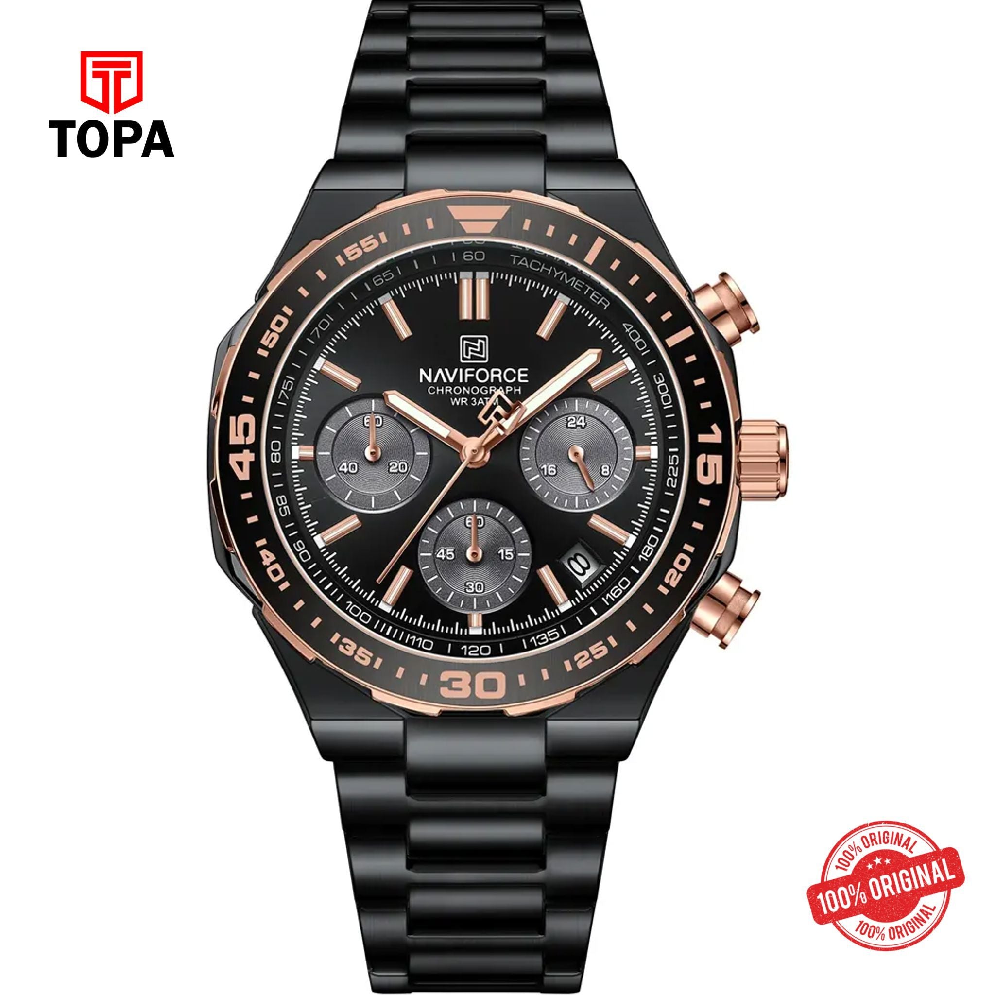Topa NaviForce-NF8049G-RG-BLK-Metal-Band-Men-Watch - Product Image 1