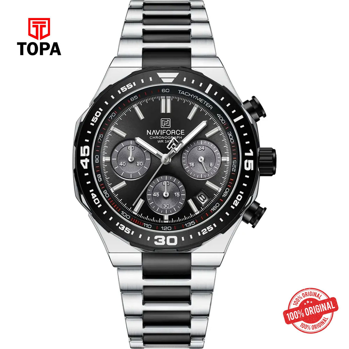 Topa NaviForce-NF8049G-TTBLK-BLK-Metal-Band-Men-Watch - Product Image 1