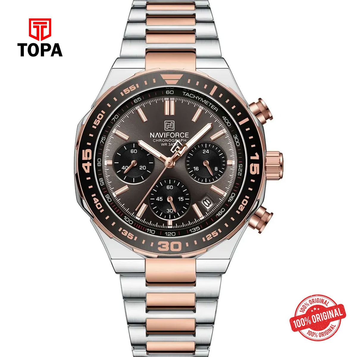Topa NaviForce-NF8049G-TTRG-GRY-Metal-Band-Men-Watch - Product Image 1