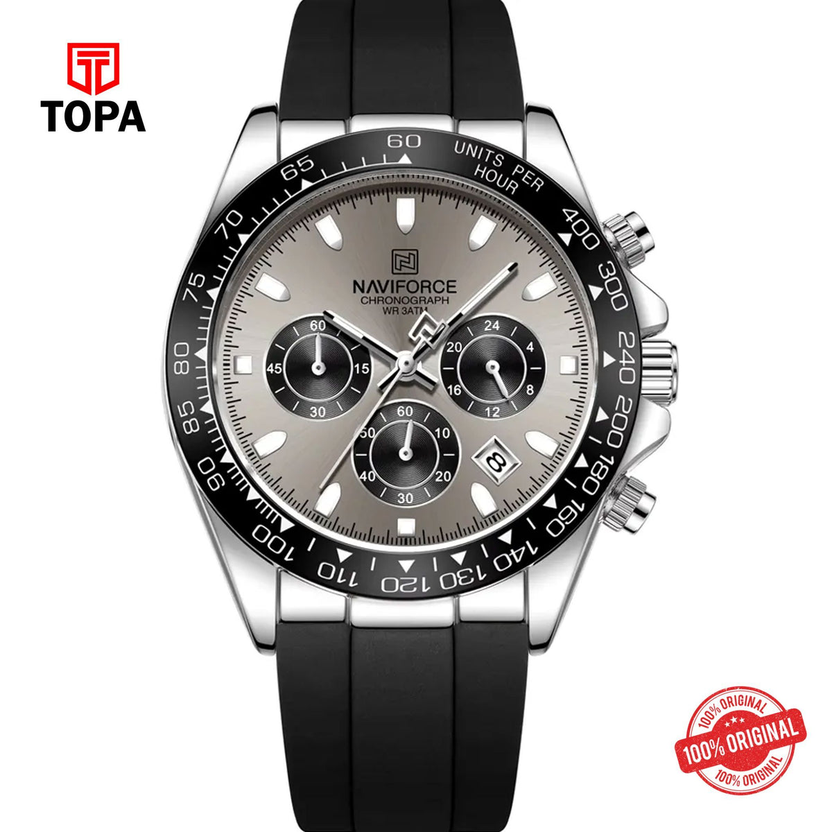 Topa NaviForce-NF8054-CHBLK-GRY-Rubber-Band-Men-Watch - Product Image 1
