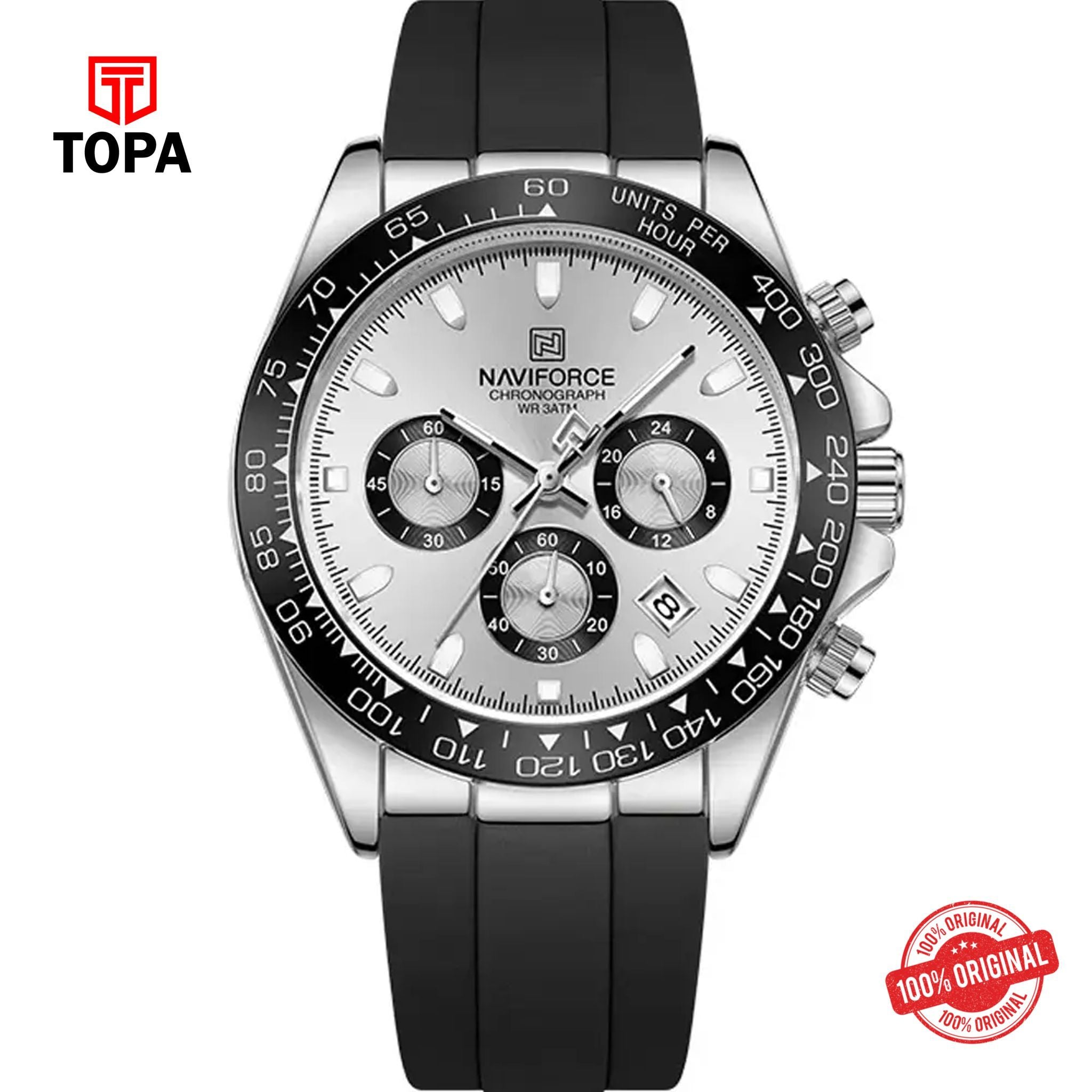 Topa NaviForce-NF8054-CHBLK-WHT-Rubber-Band-Men-Watch - Product Image 1