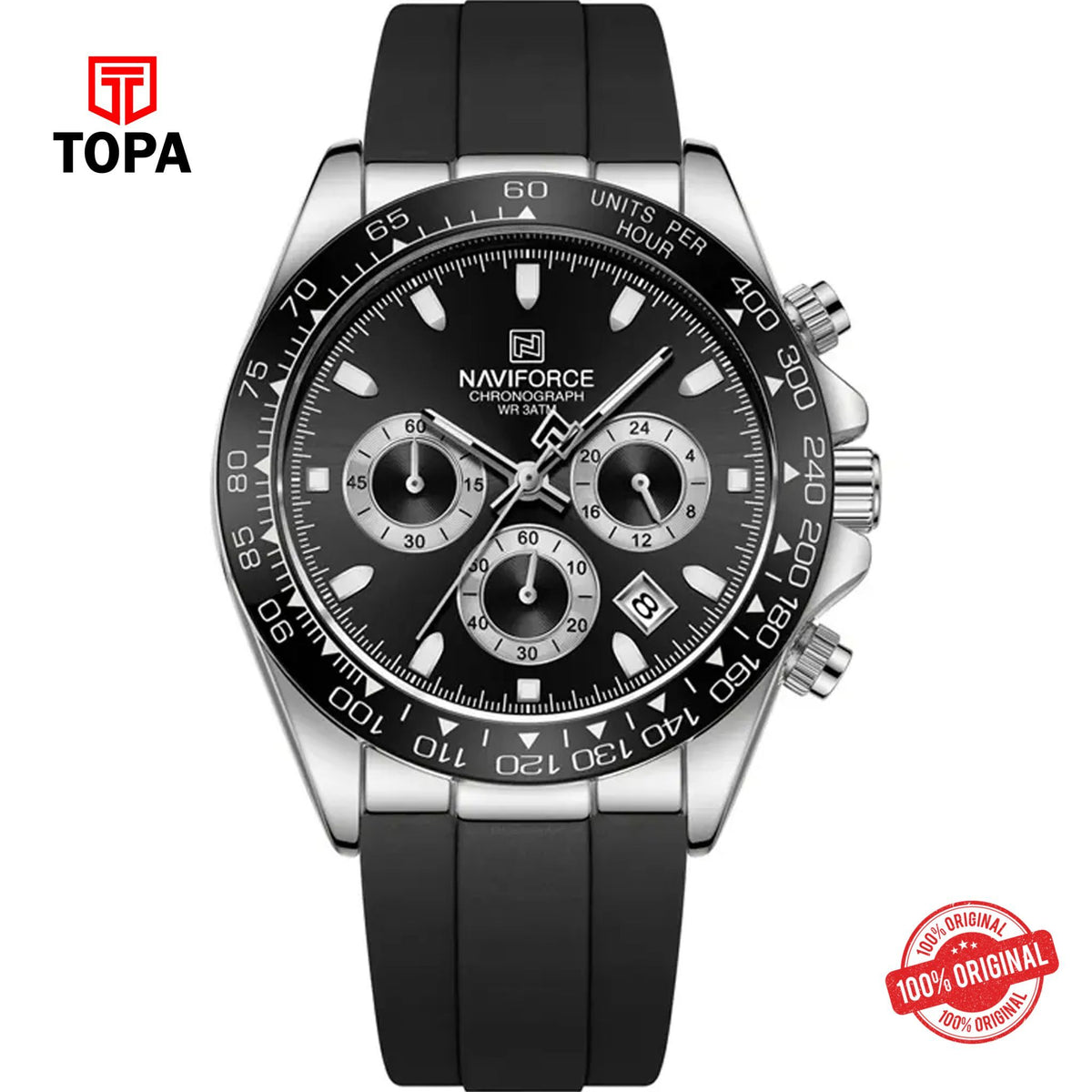 Topa NaviForce-NF8054G-CH-BLK-Rubber-Band-Men-Watch - Product Image 1